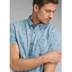 Prana Broderick Organic Cotton Blend Chambrey w. Cactus Button Down Shirt men L
